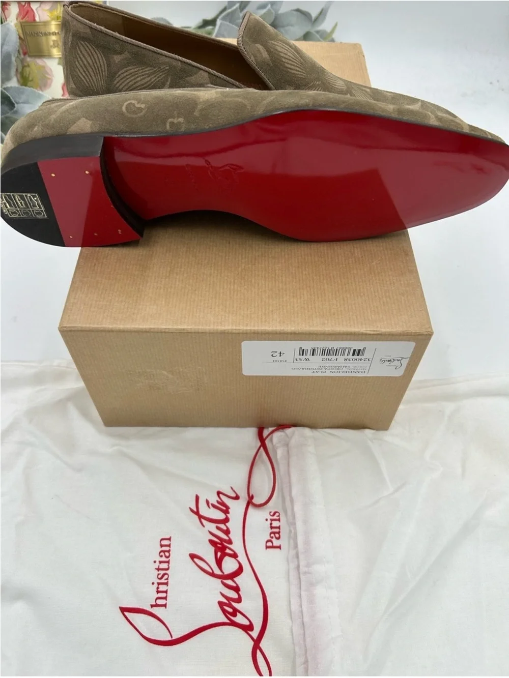 Men’s Christian Louboutin dandelion floral suede loafer size 42/9 US made Italy